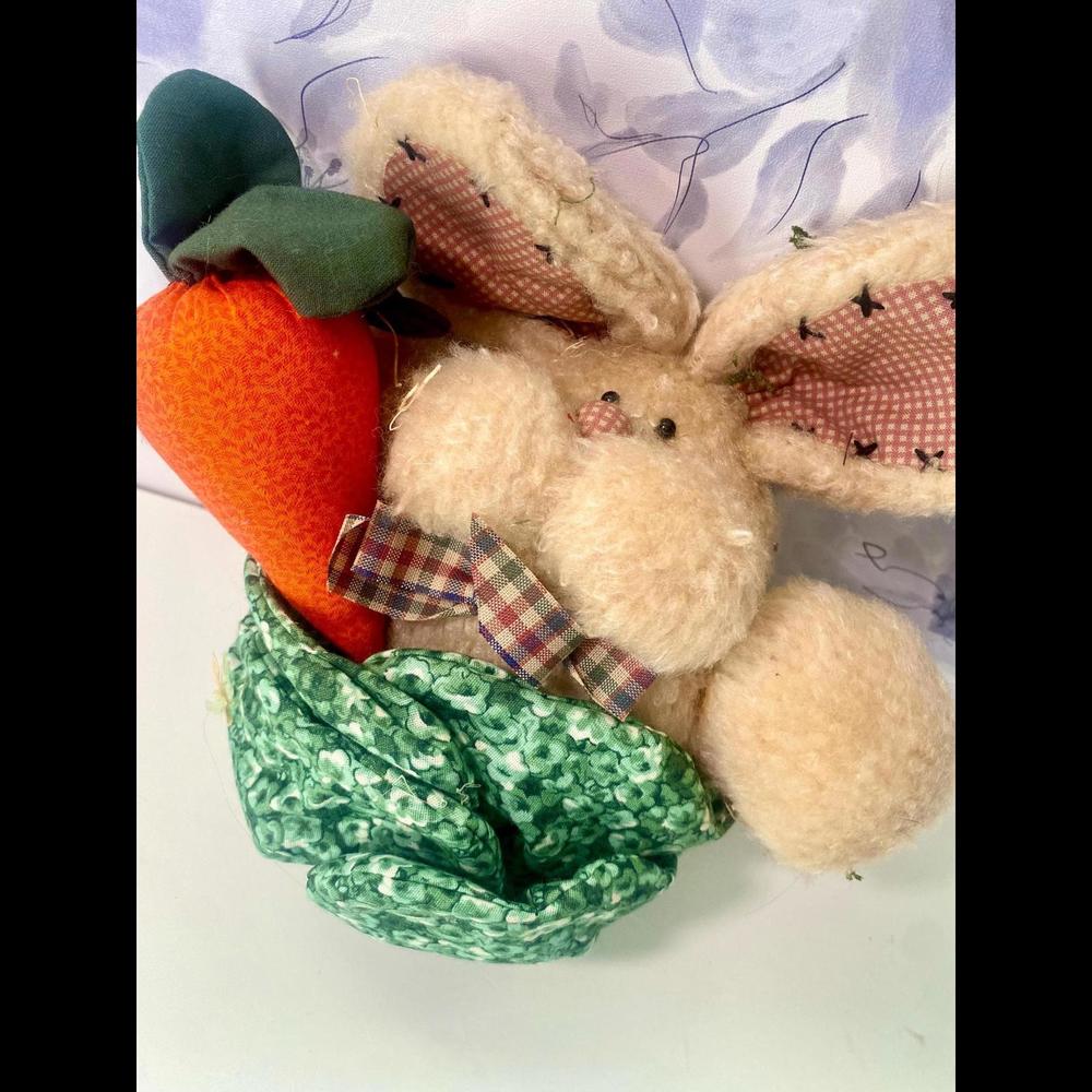 Vintage Folk Art Stuffed Rabbit Bunny Easter with Carrot